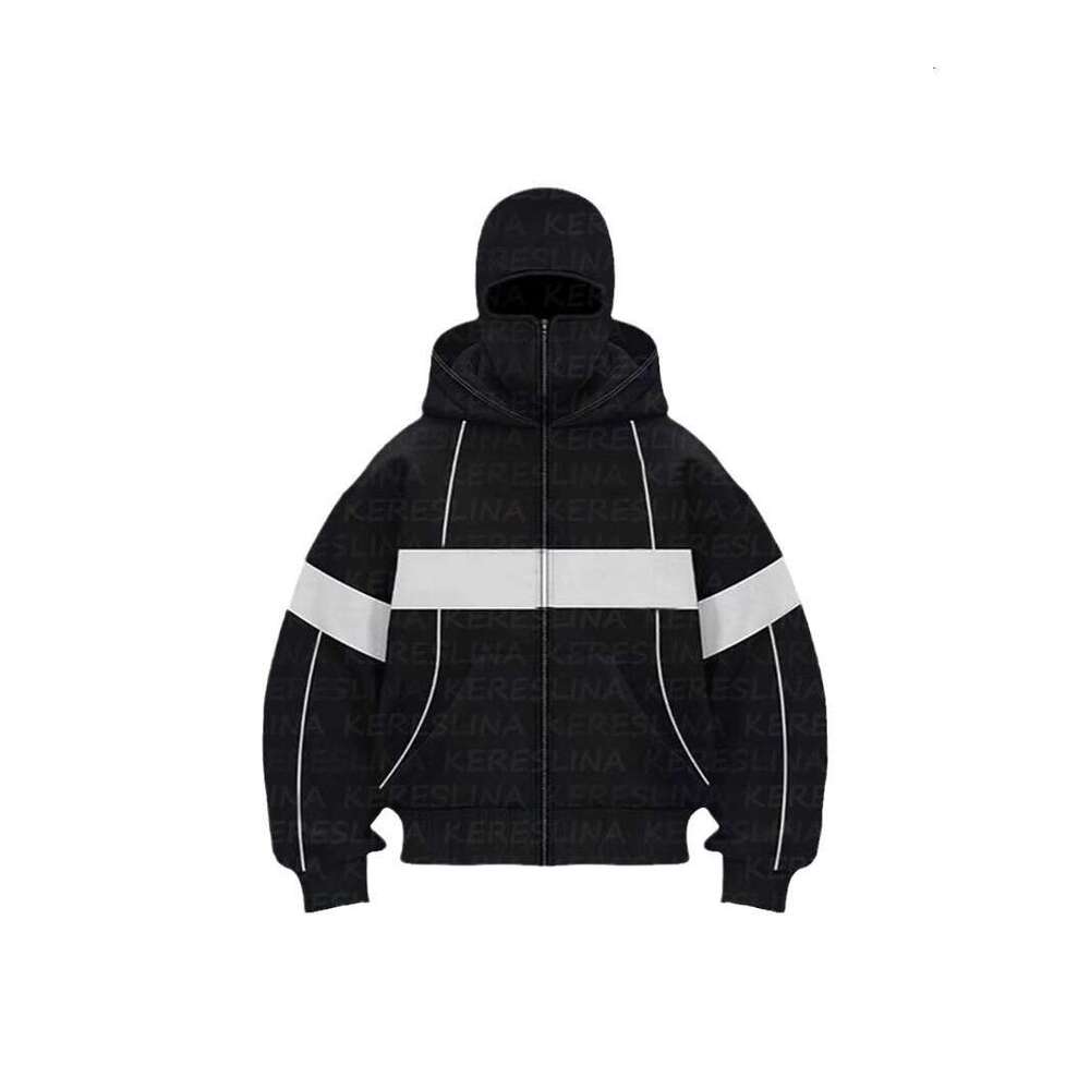 Personalized double hat design solid color hooded cardigan autumn winter with fleece men's and women's loose Y2K hoodie