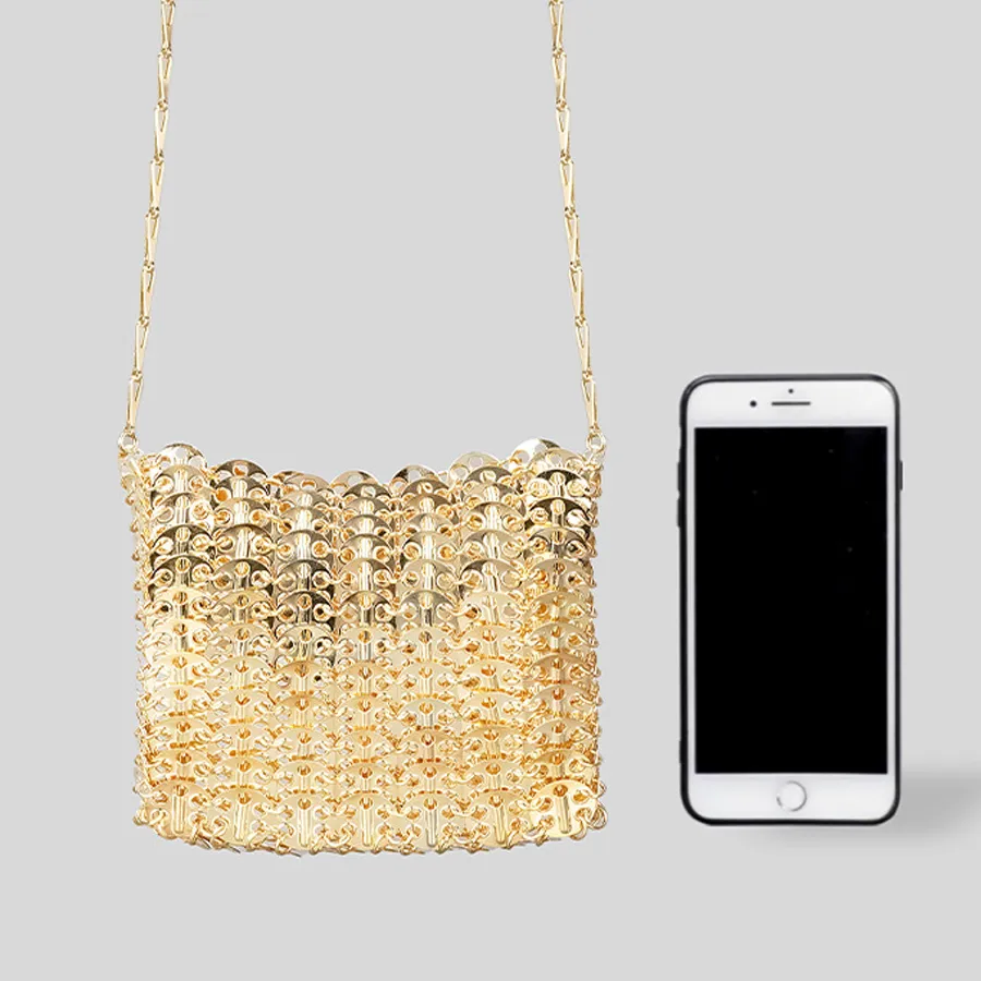 Elegant Ladies' Sequin Shoulder Bag - Designer Metal Beaded Crossbody Purse Ideal for Evenings