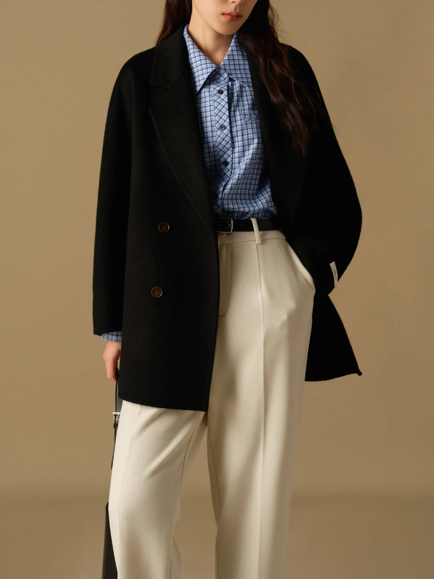 DUSHU Solid Elegant Casual Doublesided T Wool Coat For Women Winter Versatile Long Jacket 24DS84133 250102