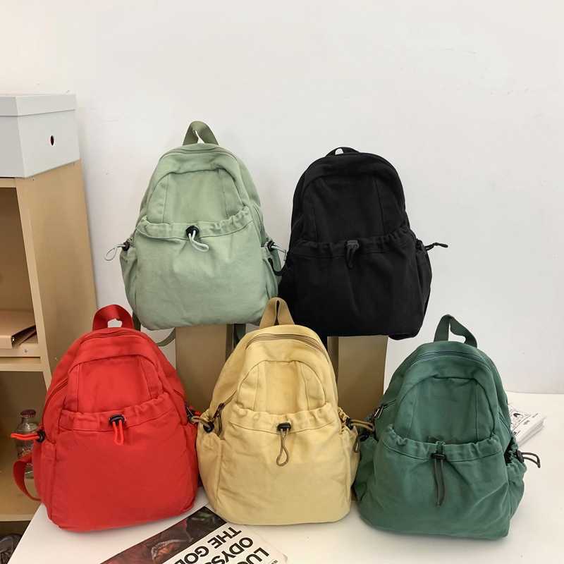 Washed Canvas Backpack for Women, Simple and Casual Drawstring Small Backpack, High School College Student Class 250113