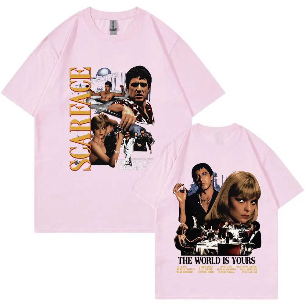 Vintage Movie Scarface Al Pacino Tony Montana T-shirt The World Is Yours Graphic Print Oversized T-shirts Hip Hop Gothic T Shirt X2501131