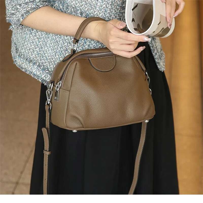 Casual Genuine Tote Women Small Real Cow Leather Handbag Solid Pattern Shoulder Or Crossbody Bag