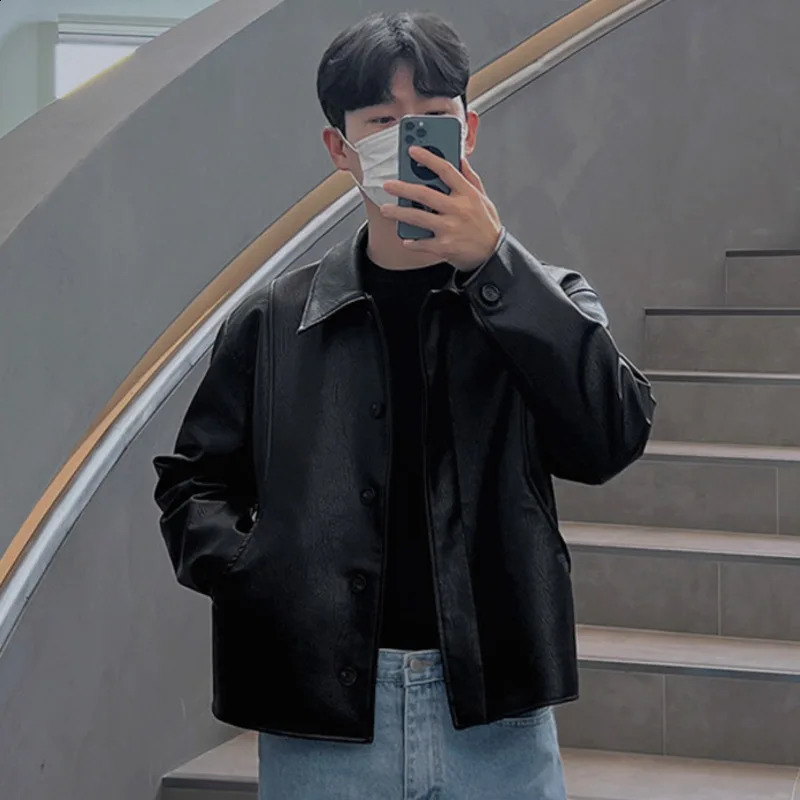 IEFB Short Motorcycle Pu Leather Coat Trend Mens Autumn Korean Style High End Lapel Loose Jacket Fashion Streetwear 9C1118 250109