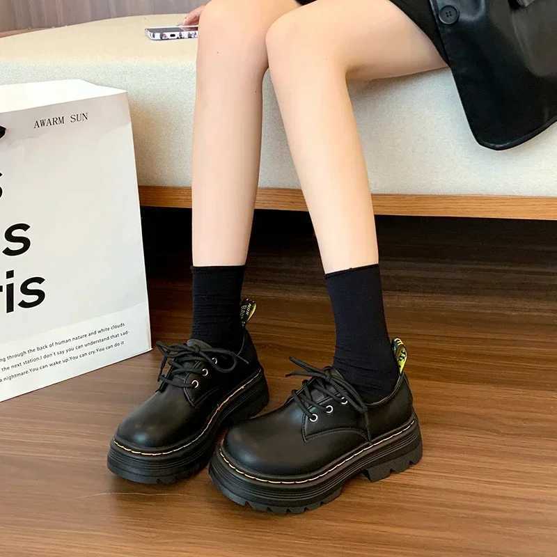 Classic Thick-soled Loafers with Frt Laces British-style Thick-heeled Oxford Shoes College Outdoor Fi Style Zapatos MujerXJ250113