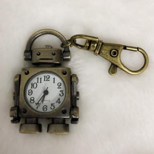 Vintage Robot Shape Keyrin/Chain Round Dial Quartz Pocket Watch Pendant Decor keychain women cute Key chain Bag charm for party