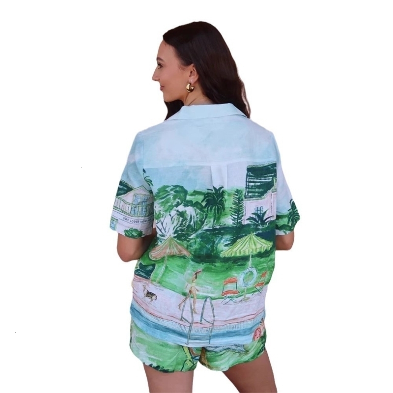 Women Tracksuits Two Pieces Set 2025 New Fashion Versatile Linen Graffiti Set Sportwear