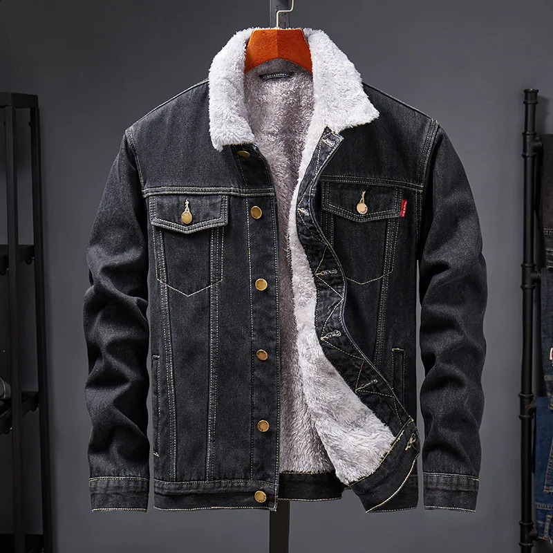 Fall Winter Fleece Liner Denim Jackets Mens Vintage Buttonup Turndown Collar Jean Coats For Men Streetwear Fashion Outerwear 250110