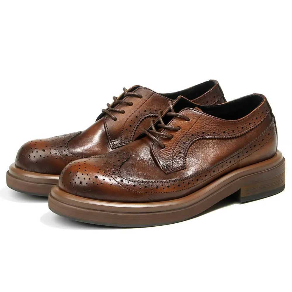 Derby shoes Vintage carved cowhide mens shoes all leather casual business wear mens shoes leather shoes broguesXJ250113
