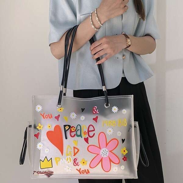 Transparent Jelly Women's Large Capacity 2024 New Street Trend Fashion Handheld Shoulder Tote Bag