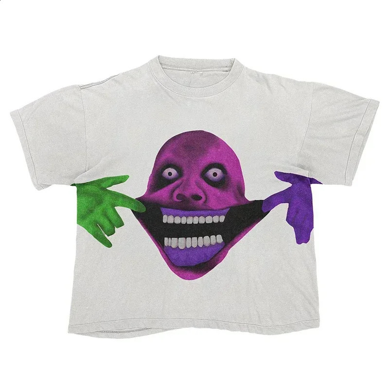 Y2K Gothic retro cartoon print round neck Tshirt mens street trend graffiti n pure cotton casual loose couple 250113