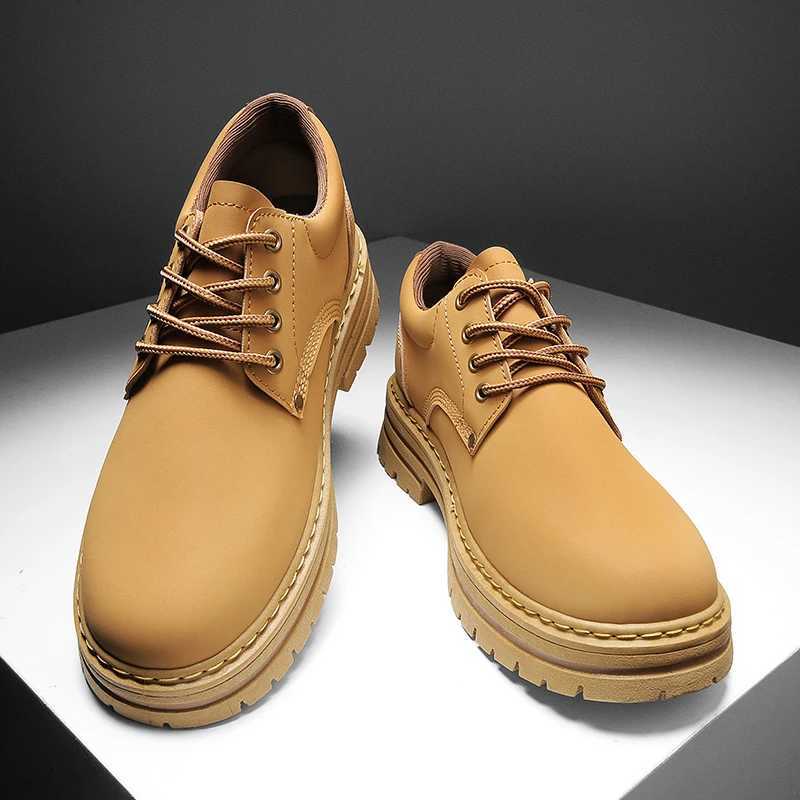 Four Seas Mens and Womens Low Cut Versatile Small Leather Shoes Trend Black Hiking Shoes Thick Low Versatile Casual BootsXJ250113