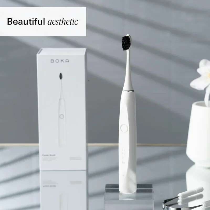 QWBoka Electric Toothbrush for Adults w/2 Heads-Rechargeable Sonic Powered Tooth Brush-Charcoal Activated Bristles Charging Base