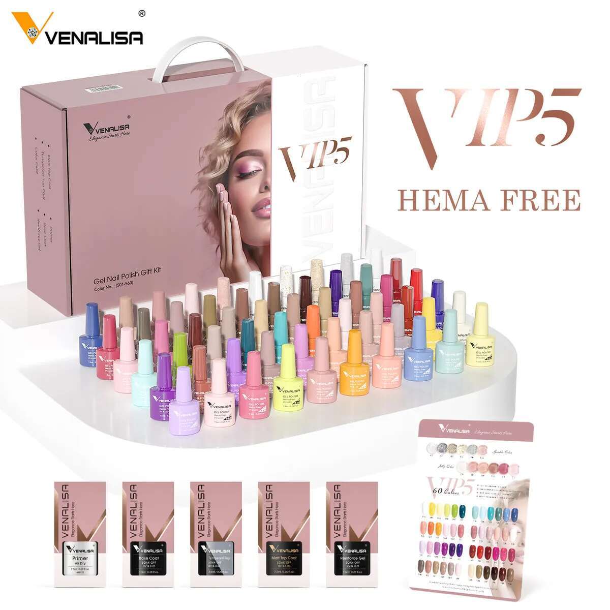 VIP5 VENALISA Polish Kit Hema Free Nude Pink Glitter Gorgeous Color Manicure Soak off UV LED Nail Gel Varnish Set