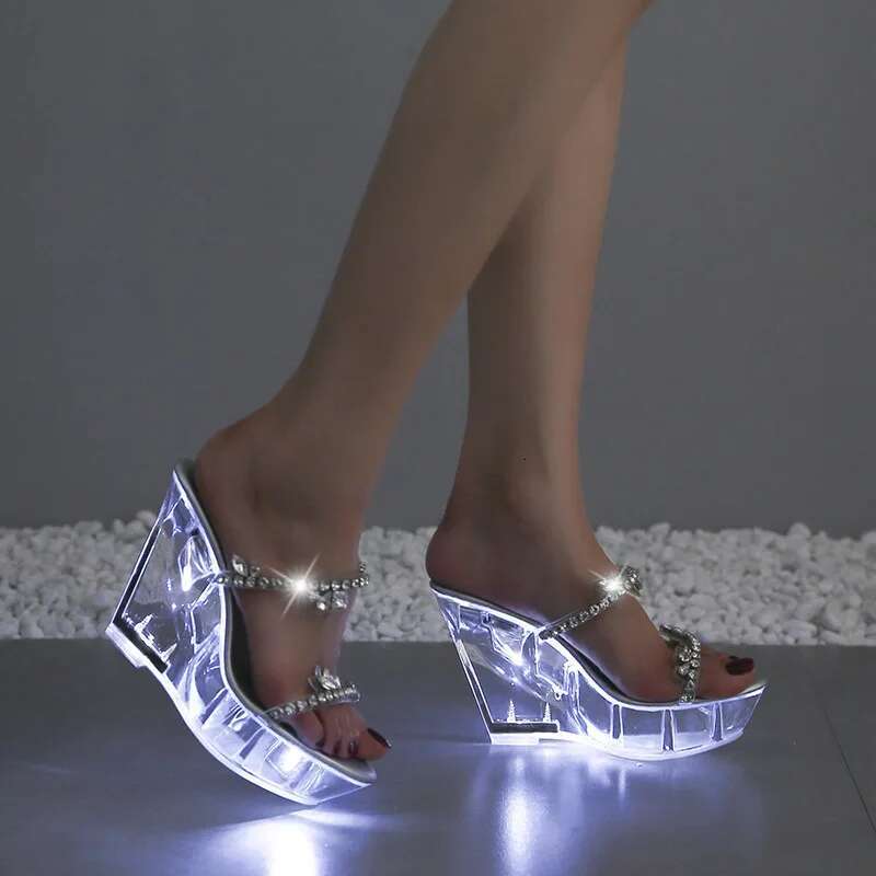 Women's Luminous Dia Car Model Nightclub High Heel Slope Heels Walk Show Steel Pipe Dance Shoes Crystal LFD