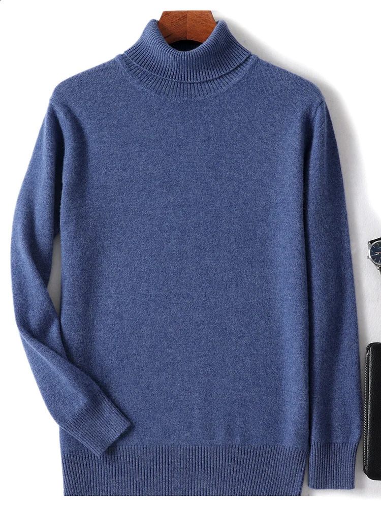 Autumn Winter Men Wool Turtleneck Pullover Long Sleeve Basic Cashmere Sweater 100% Merino Wool Knitwear Smart Casual Clothing 250109