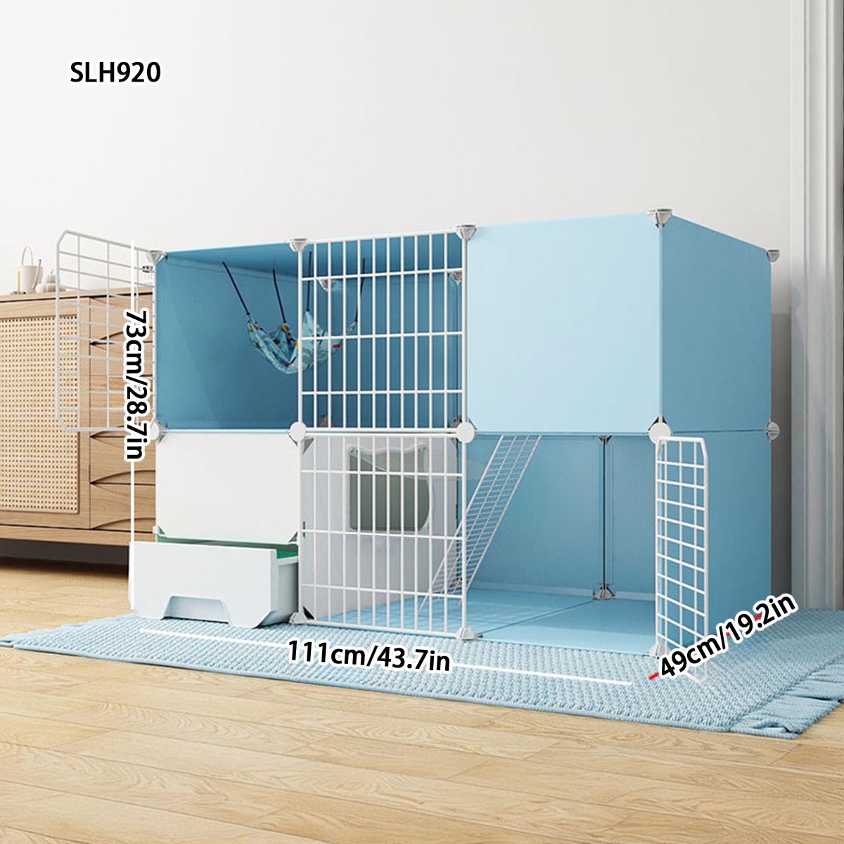 Indoor Triple-Storey Cat Condo with Huge Litter Pan and Cozy Nook Space