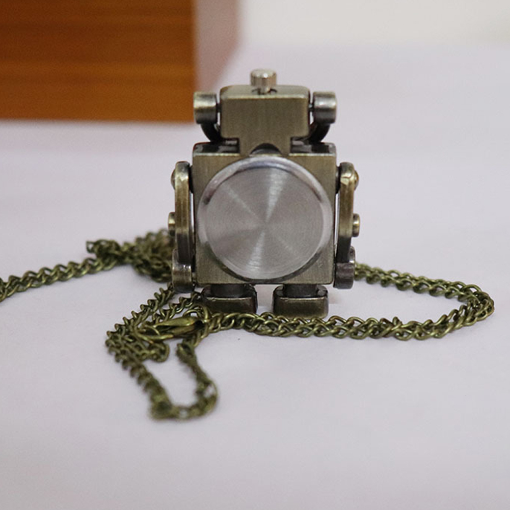 Vintage Robot Shape Keyrin/Chain Round Dial Quartz Pocket Watch Pendant Decor keychain women cute Key chain Bag charm for party