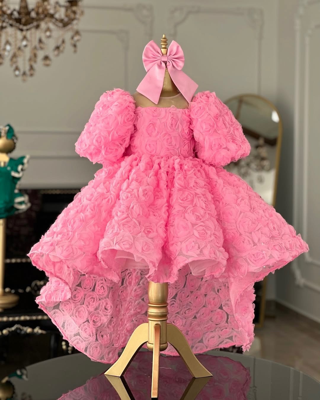 High Pink Low Princess Wer Girl Dresses For Wedding Sheer Jewel Necke Toddler Pageant Gowns Tulle Ruffled Birthday Party Dress