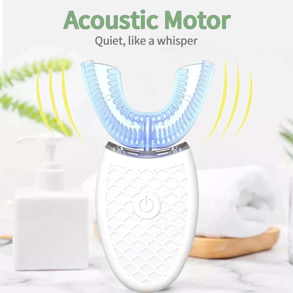 360 Degrees Intelligent Automatic Sonic Electric Toothbrush U Type 4 Modes Brush USB Charging Tooth Whitening Blue Light