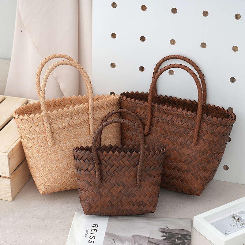 Plastic woven shoulder summer tote French versatile bag vegetable basket
