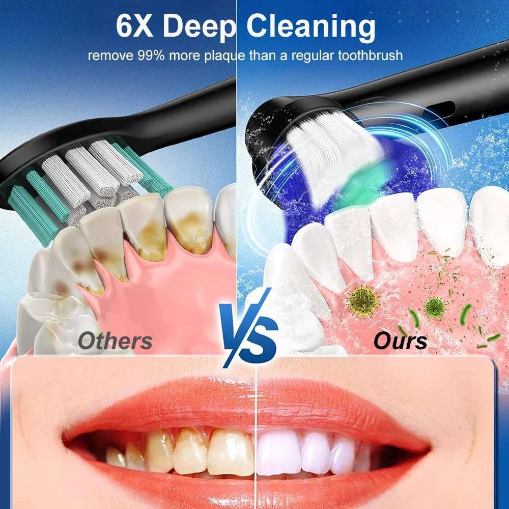 Rotating Adult Teeth Deep Clean Whitening Electric Toothbrush with Replacement Brush Heads and Travel Case