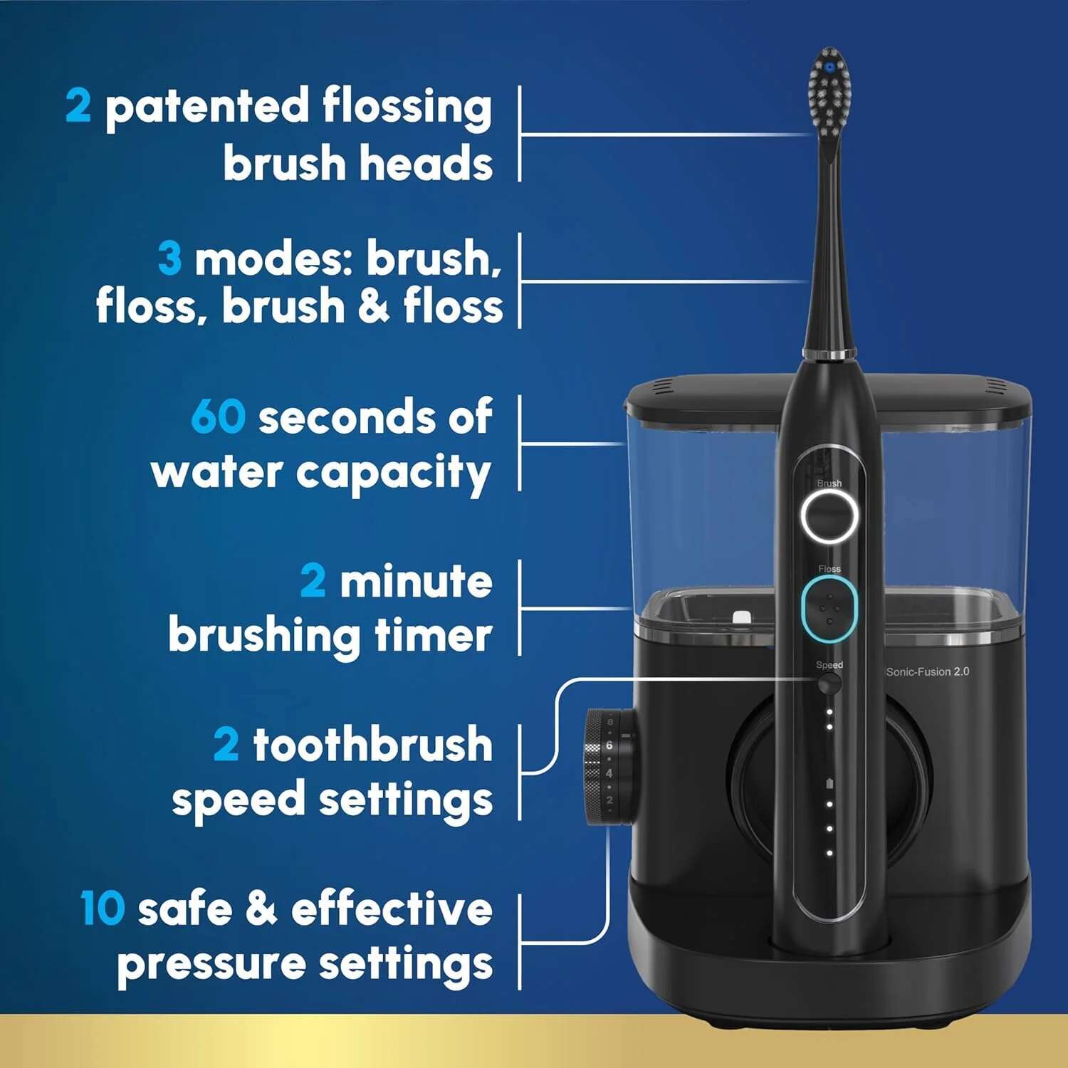 Professional ssing Toothbrush, Electric Toothbrush and Water sser Combo In One, Black SF-04, Packaging May Vary