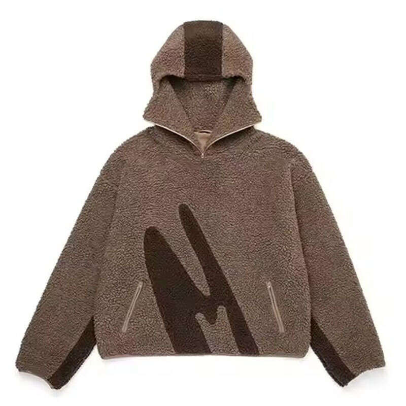 Men's women's autumn and winter new fashionable warm lamb wool personalized casual pullover zipper hoodie