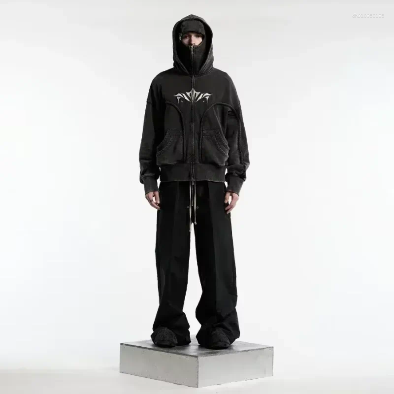 Men's Hoodies Zip Up Hoodie Harajuku Double Hat Resistant Embroidered High Quality Heavyweight Sweatshirt Hip Hop Men Women Streetwear