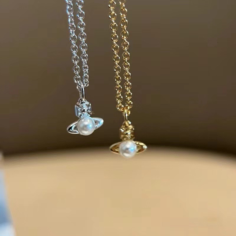 Designer Viviennens West Wood New High Version Queen Dowagers Little Saturn Pearl Necklace Fashion Ol Classic Versatile Simple Girls Necklace