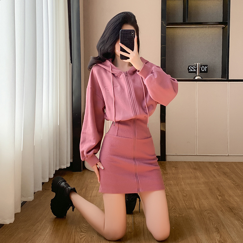 Sexy girl hooded sweatshirt long sleeved dress temperament womens waist bag hip skirt 2024 autumn and winter dress Y200930