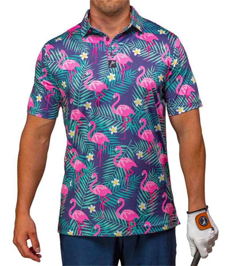 High Quality 3D printed flamingo polo shirt mens short sleeved golf shirt fashionable street polo shirt Hawaii beach new printed top and T-shirt T2501