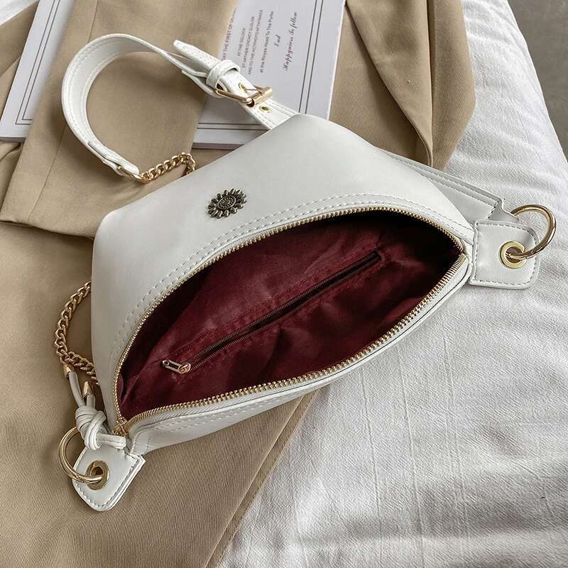 Chain For Women Sier Fanny Quality PU Leather Saddle Crossbody Chest Female Waist Pack Banana Hip Bag Purse