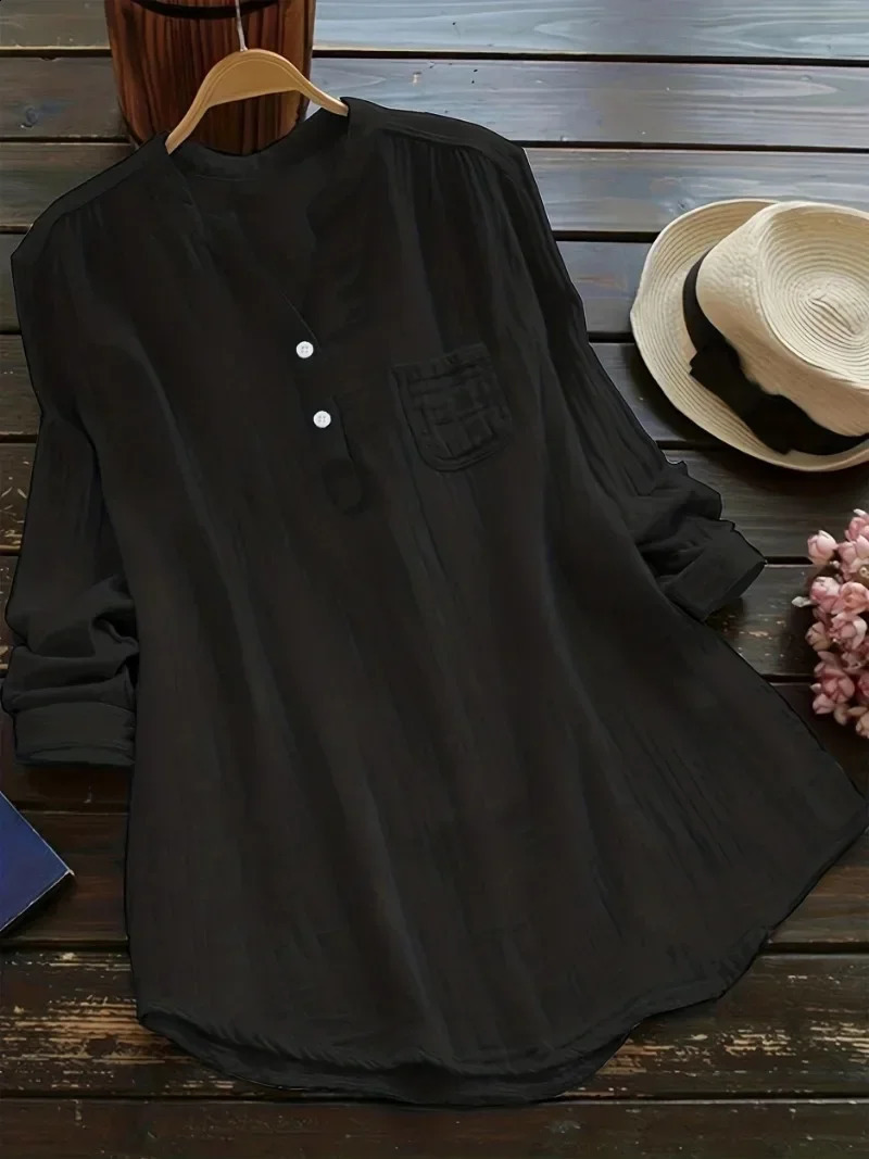 Plus Size Womens 1XL8XL Casual Lapel Shirt Ladies Solid Color Long Sleeved Fashion Button Up 250102