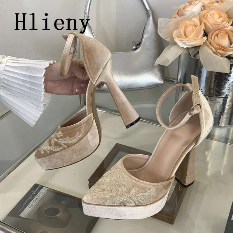 Hlieny New Fashion Street Style Design Buckle Strap Women Pumps Pointed Toe High Heels Wedding Banquet Female Sandals Shoes