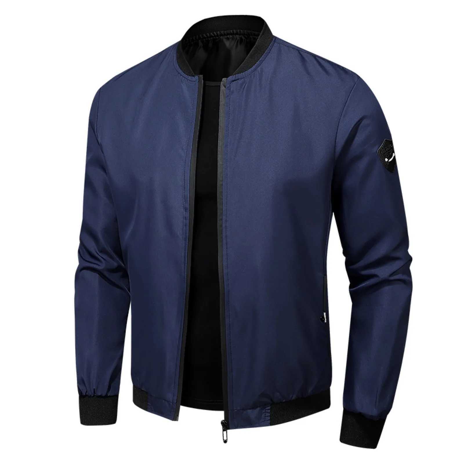 Mens Solid Color Stand Collar Bomber Jacket Autumn Long Sleeve Zipper Outwears Plus Size Loose Casual Zipper Baseball Uniform X250113