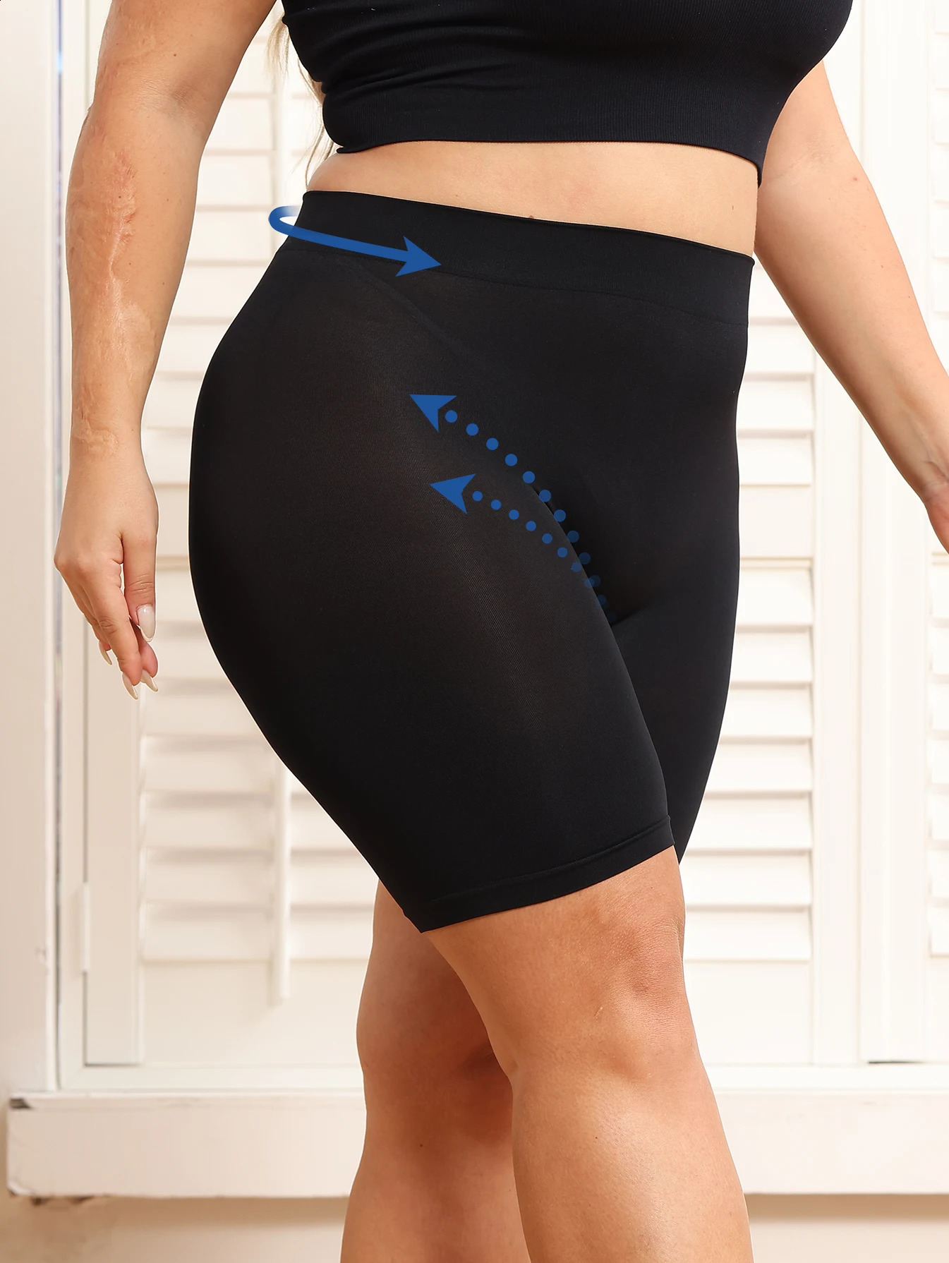 Plussize womens shorts with tummy control and buttlifting features to prevent expre provide safety 250107