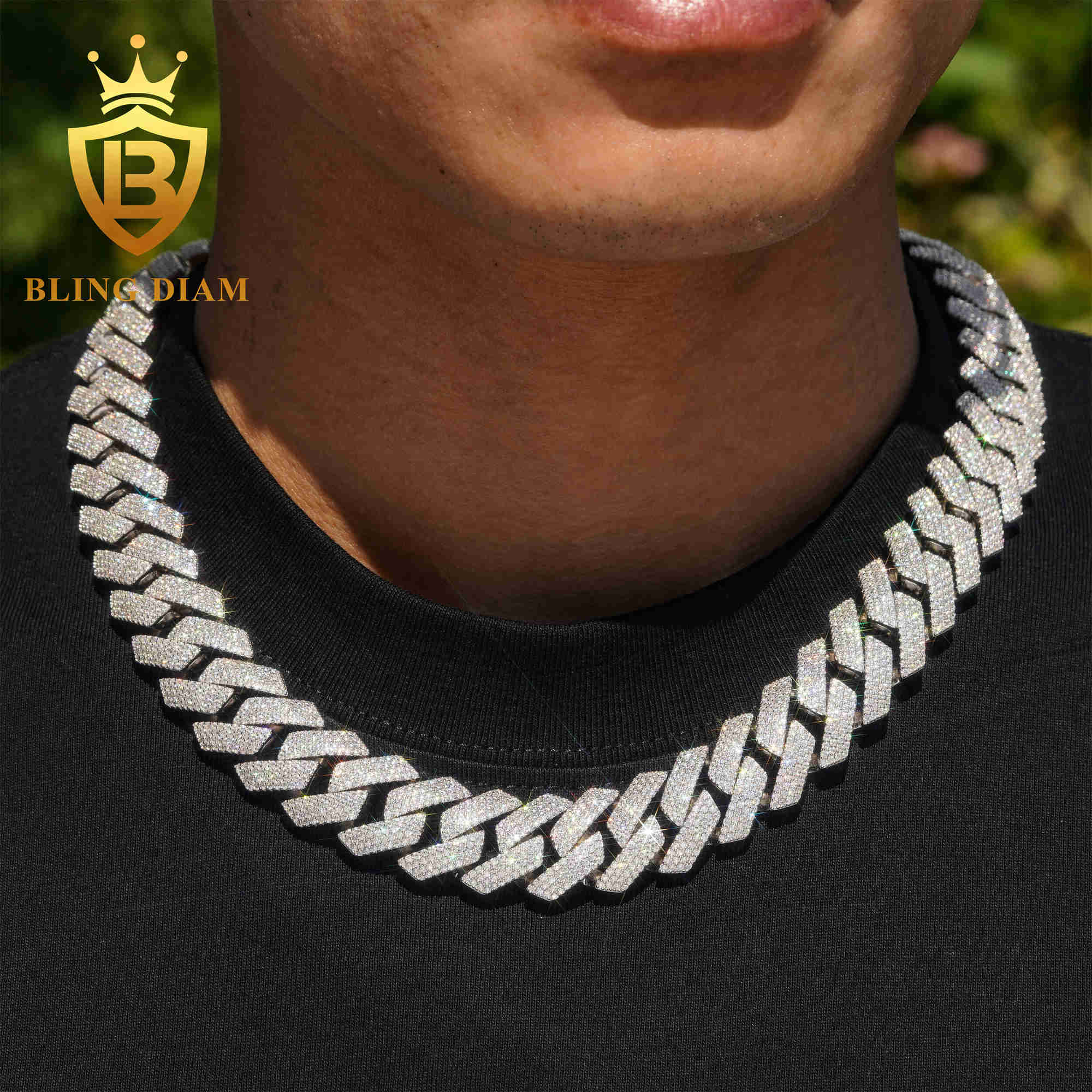 Hip Hop Jewelry Miami Cuban Link Chain For Men18mm Width Moissanite Cuban Chain Necklace 4 Row Iced Out
