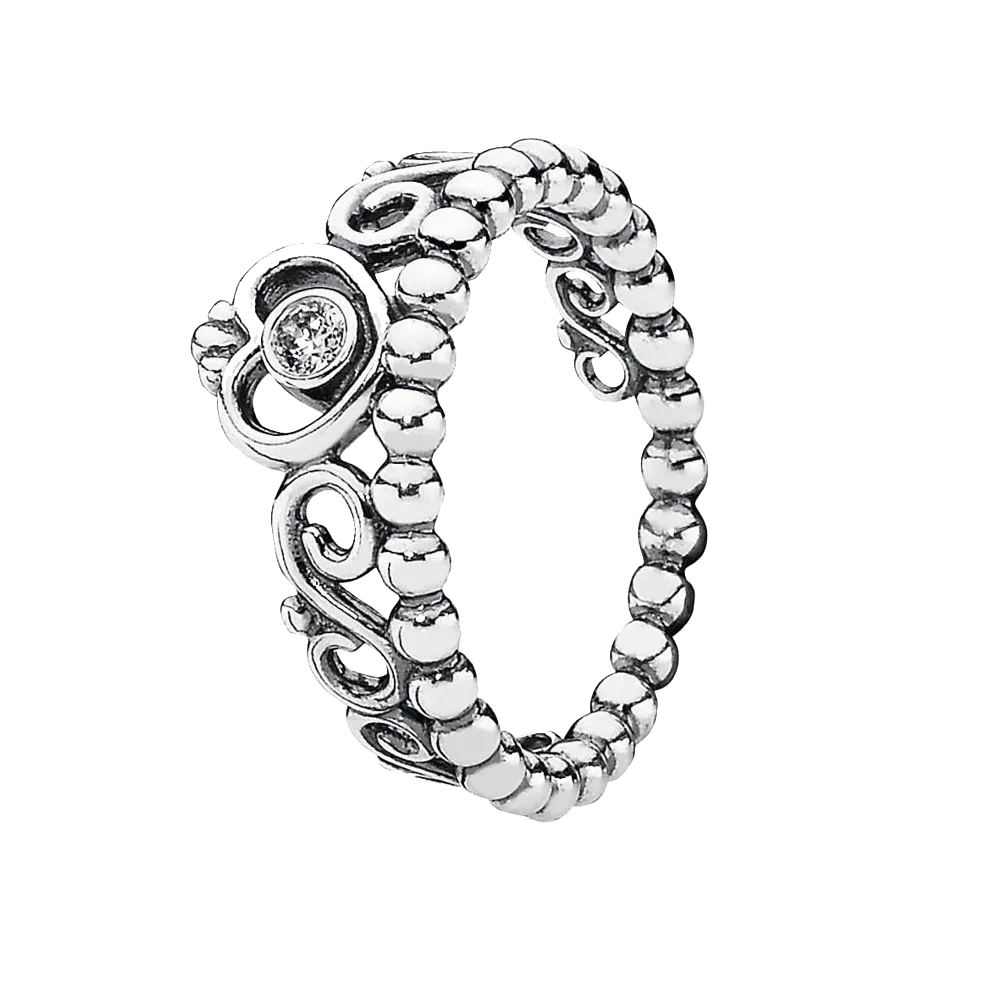 Women's Sterling Silver Fit Ring with Clear Zircon - Unique Heart & Crown Design