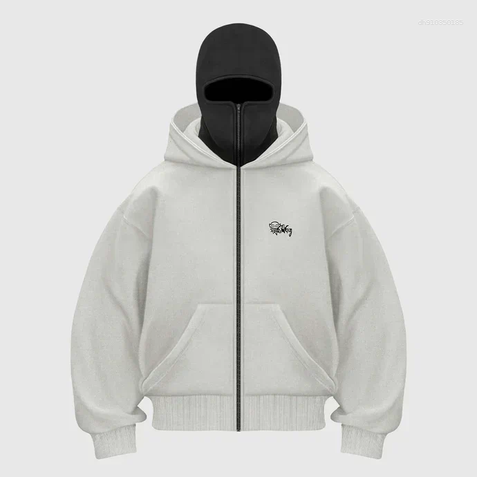 Men's Hoodies Zip Up Hoodie Harajuku Double Hat Resistant Embroidered High Quality Heavyweight Sweatshirt Hip Hop Men Women Streetwear