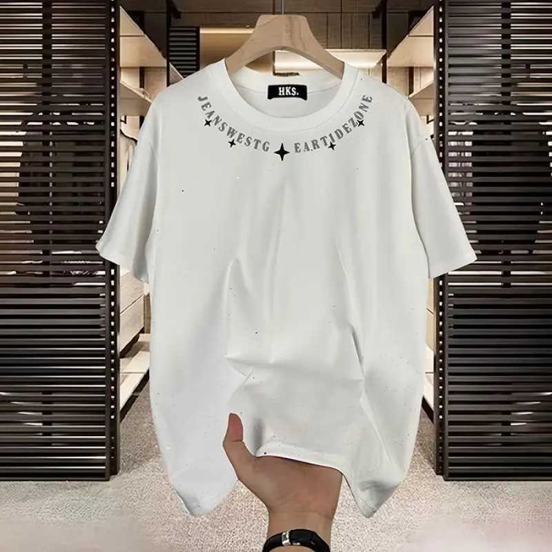 2024 New Summer Fashion Trend Creative Personality Round Neck Full Sky Star Print Loose Leisure Oversized Short Sleeve T-shirt X250113