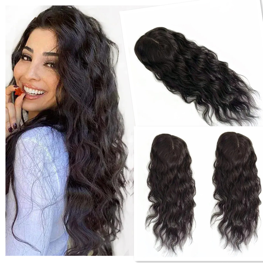Wavy Human Hair Topper piece with Clips In Silk Top Virgin European Hair Toupee for Women Silk Base Fine Hairpiece 15x16cm