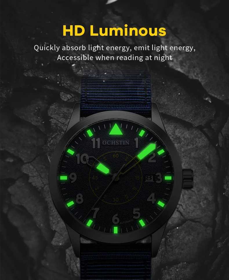 OCHSTIN Mens Mechanical Pilot Watch Luxury Self Wind Nylon Mechanical Mens Watch Automatic Date Relogio Mens Watch M250113