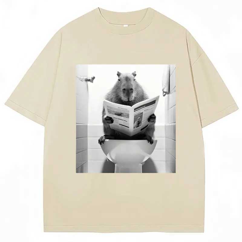 Funny Capybara Bathroom Graphic T-Shirt Men Women Fashion Spring Summer T Shirts Oversized Casual Cotton Short Sleeve Streetwear X250113