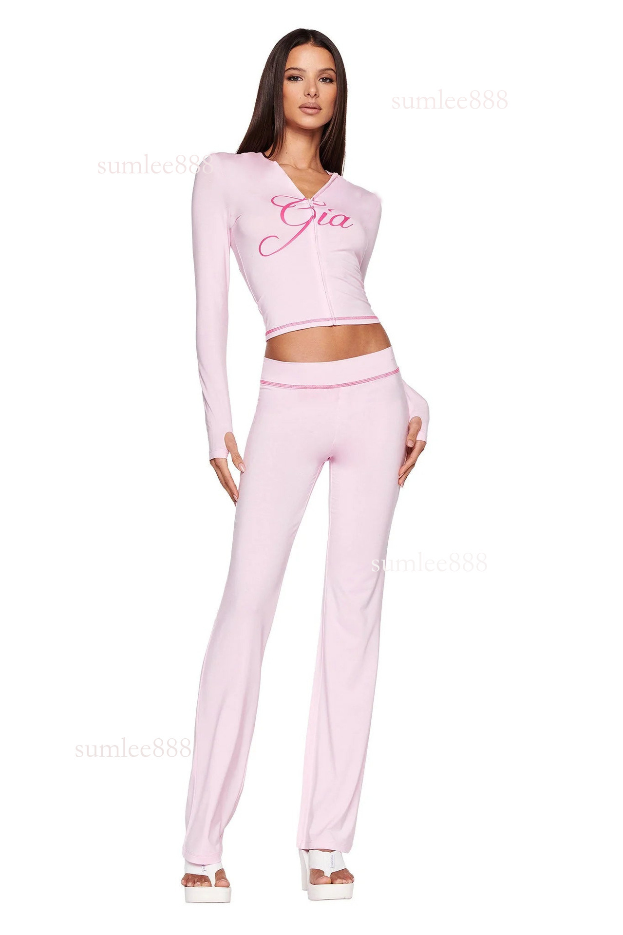 Designer gia Womens Tracksuit Piece Set Designer Sports Suit For Women Flared Pants Zip-up Cap Long Sleeve High Quality Spring Top & Low Waist Micro Social as2