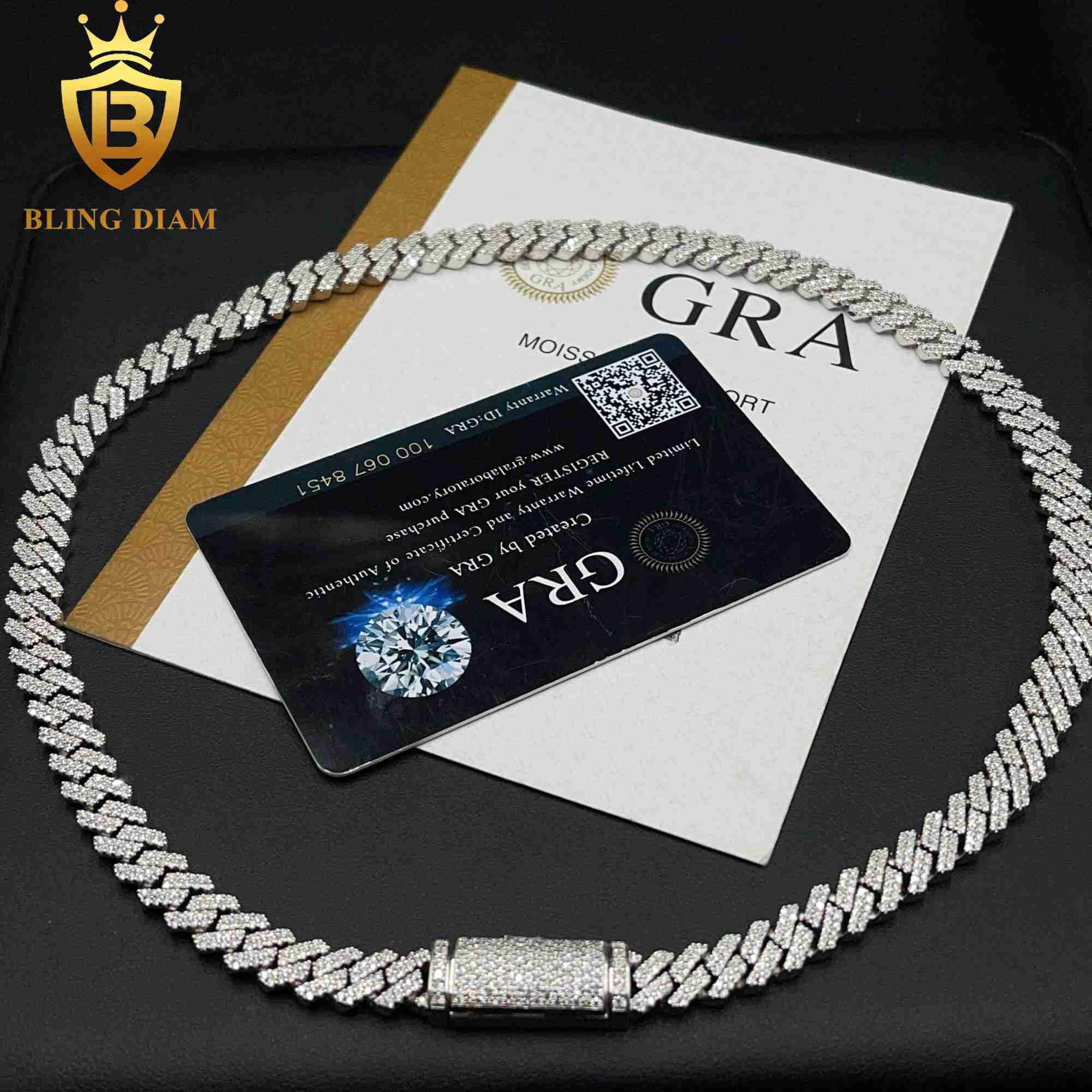 Hip Hop Jewelry 925 Sterling Silver VVS Diamond Moissanite Iced Out Cuban Link Chain 8MM Bracelet Necklace