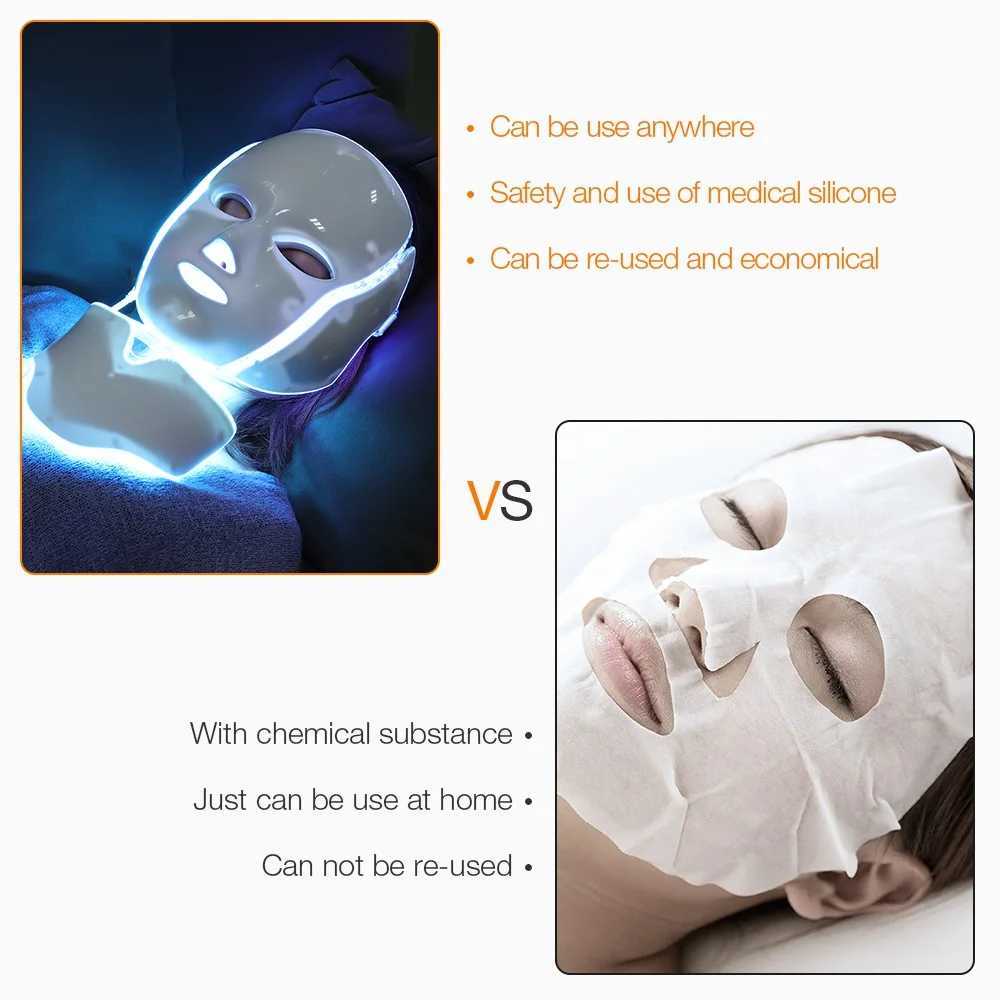 7 Colors LED Facial Mask with Neck LED Light Photon Mask Skin Rejuvenation Anti Acne Beauty Device Face Lifting Firm MassagerXJ250113