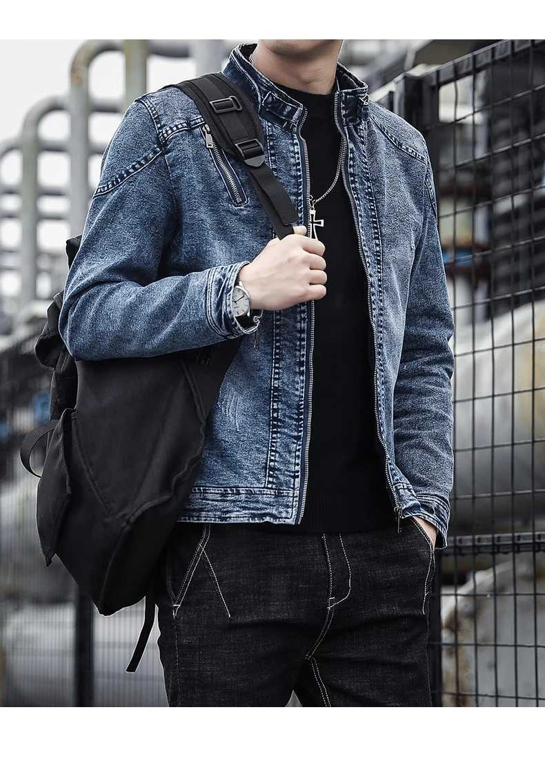 New mens denim jacket classic retro trendy street handsome lapel denim jacket high street fashion versatile mens clothing X250113