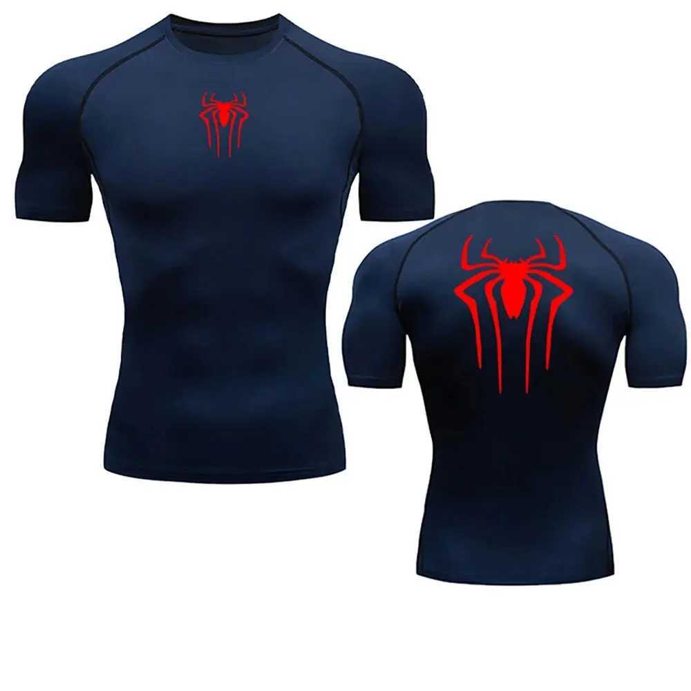 Mens Compression Spider Printed T-Shirt Sports Y2K Short Sleeve Muscle Fitness Tight Quick-drying Breathable Gym Clothes Tops X250113