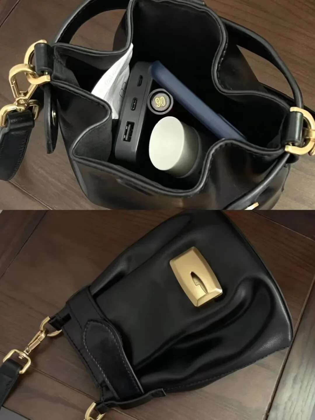 Miyagawa Black Textured Bucket Fashionable Commuting Underarm Bag Retro Casual One Shoulder Portable Crossbody Small Bags