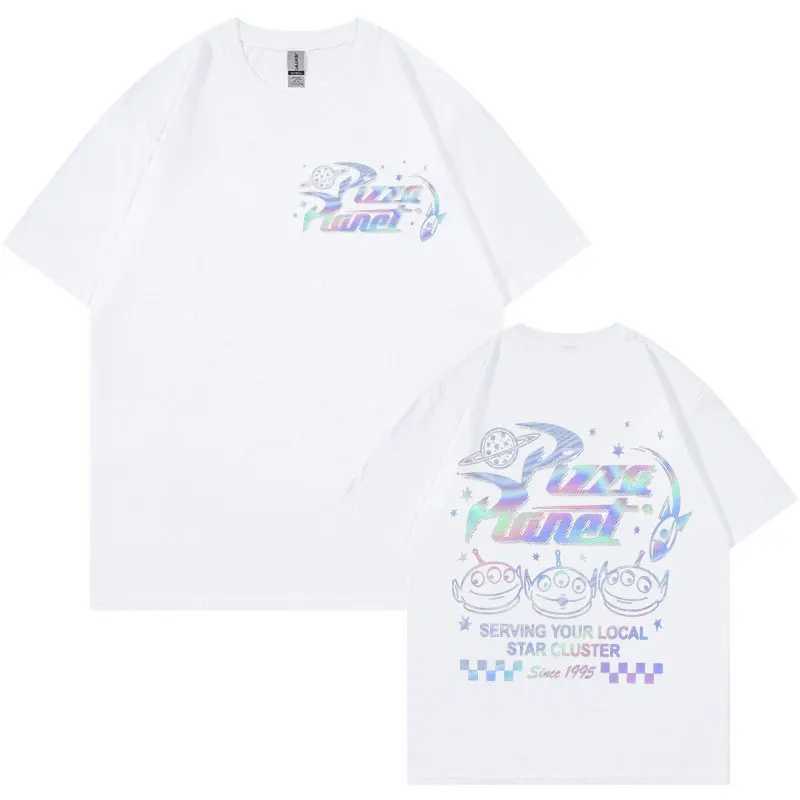 Pizza Planet Aliens Two-sided Print Tshirts Men Women Funny Meme Vintage Cartoon T-shirt Summer Casual Cute Short Sleeve T Shirt X250113